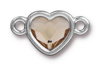 TierraCast Bright Rhodium Plated Pewter Heart  Bezel Link with Swarovski Stone - Light Silk