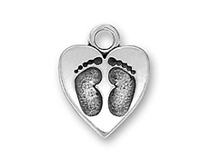Pewter Baby Foot Prints On Heart Charm - (13.5x11mm)