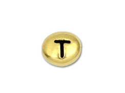 TierraCast Pewter Alphabet Bead Antique Gold Plated -  T