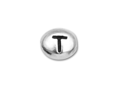 TierraCast Pewter Alphabet Bead  <i><u>Antique Rhodium or White Bronze</i></u> Plated -  T