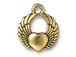 10 - TierraCast Pewter DROP Winged Heart, Antique Gold Plated