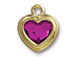 TierraCast Bright Gold Plated Pewter Heart Stepped Bezel Charm with Swarovski Stone - Fuchsia