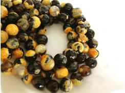 10mm Faceted Round Brown, Black and Yellow Agate Gemstone