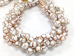 White 12mm Faceted Round Hand Painted Agate Gemstone Full Strand