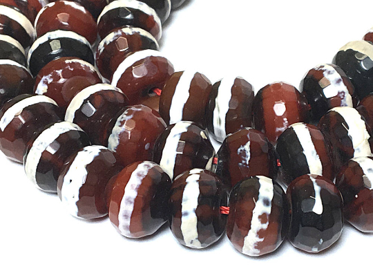 14mm Faceted Round Tibet Agate Gemstone Bead Strands 