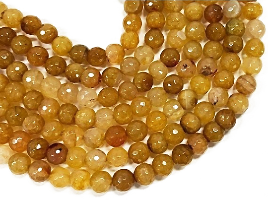 Honey Mustard Agate Faceted Round Nugget Gemstone Beads