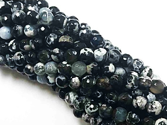 6mm Black Agate Faceted Round Gemstone Beads Full Strand 
