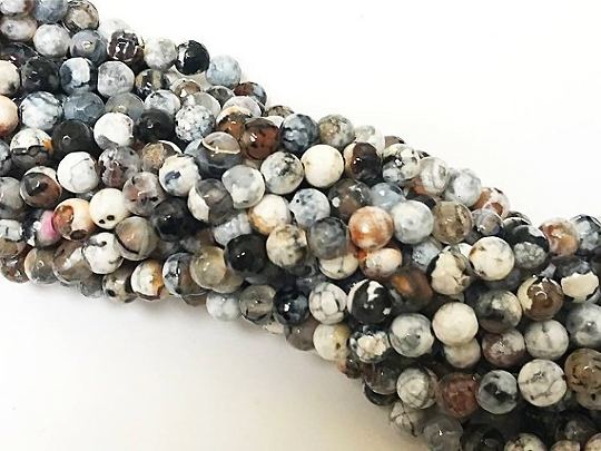 8mm Agate Leather Hide Neutrals Gemstone Faceted Round Beads Strand