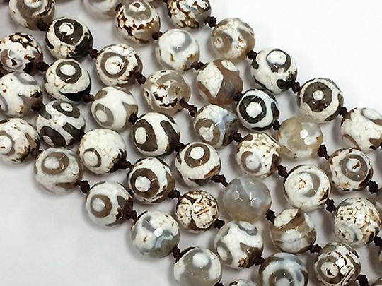 8mm Tibet Agate White Ivory Grey Cream Brown Gemstone Beads Strand
