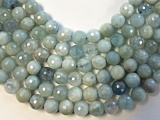 8.5mm Natural Aquamarine Faceted Round Gemstone Beads Full Strand
