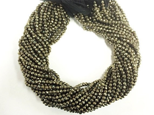 3.5mm Natural Pyrite Round Jaipur cut Faceted Beads Strand