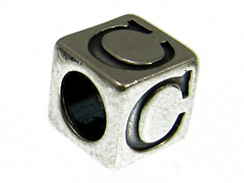 7mm Sterling Silver Letter Bead Alphabet Block C