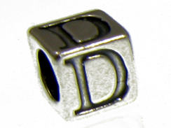 7mm Sterling Silver Letter Bead Alphabet Block D
