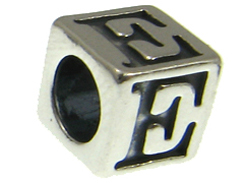 7mm Sterling Silver Letter Bead Alphabet Block E