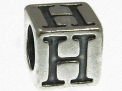 7mm Sterling Silver Letter Bead Alphabet Block H