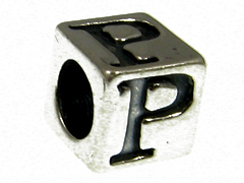 7mm Sterling Silver Letter Bead Alphabet Block P
