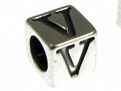 7mm Sterling Silver Letter Bead Alphabet Block V