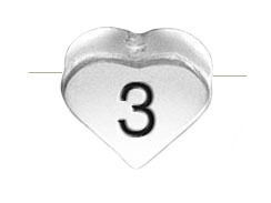 6.6x7.6mm Heart Shape Sterling Silver Number 3