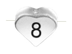 6.6x7.6mm Heart Shape Sterling Silver Number 8