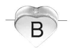 6.6x7.6mm Heart Shape Sterling Silver Letter B