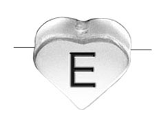 6.6x7.6mm Heart Shape Sterling Silver Letter E