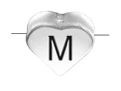 6.6x7.6mm Heart Shape Sterling Silver Letter M