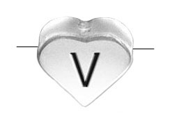 6.6x7.6mm Heart Shape Sterling Silver Letter V