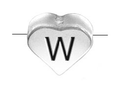 6.6x7.6mm Heart Shape Sterling Silver Letter W