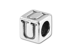 5.5mm Sterling Silver Alphabet Bead - U (Bulk Pack of 50)