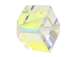 24 Crystal AB - 4mm Swarovski Faceted Offset Cube