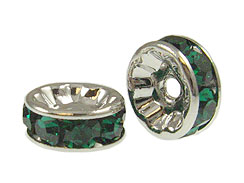 8mm Swarovski Rhinestone Rondelles Rhodium Plated Emerald Bulk Pack of 144