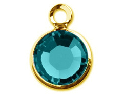 Blue Zircon - Swarovski Crystal <font color="FFFF00">Gold Plated</font> Birthstone Channel Charms, 12 x 9mm
