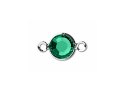 Emerald - Swarovski Crystal <b>Silver Plated</b> Birthstone Channel Connectors, 8.6 x 4.6mm