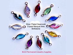 Swarovski Crystal <b>Silver Plated</b> Birthstone Channel Marquis Connectors - Crystal