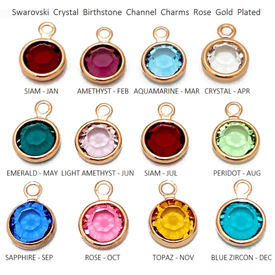 120pc Set of Swarovski <font color="B76E79">Rose Gold Plated</font> Birthstone Channel Charms