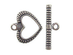 14x14.75mm Ribbed Edge Heart Sterling Silver Toggle Clasp