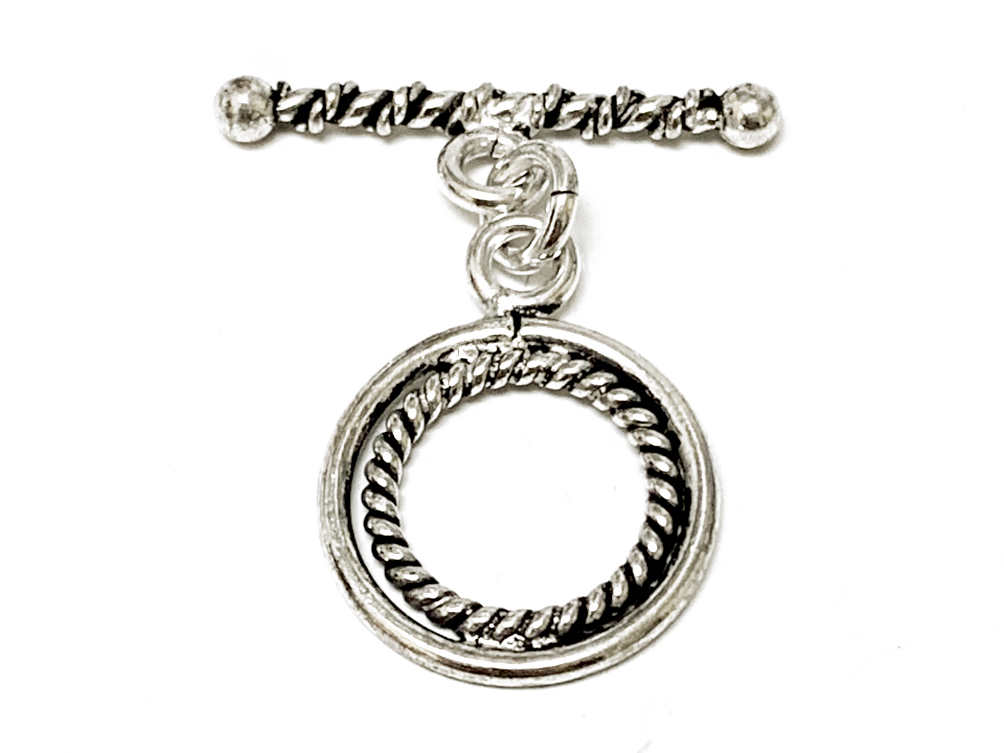 21mm Bali Style Silver Round Rope Toggle Clasp