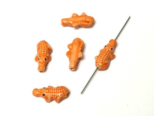 Orange Gator - Teeny Tiny Peruvian Ceramic Bead
