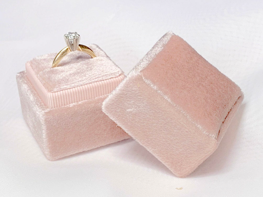 Proposal Ring Box Velvet Vintage Handmade Bride' s Ring Bearer Box, Nude Blush Color, Square, hold 1 Ring
