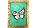 Vintage Gemstone Powder Brass Inlay Indian Jewelry Trinket Wooden Box - Green Butterfly