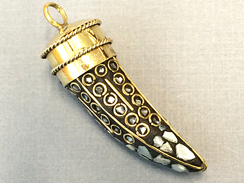 Tibetan HornTusk Pendant, White Mother of Pearl Inlay, Brass Inlay, Amulet pendant