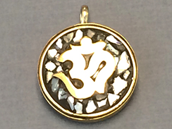 Tibetan Om Ohm Pendant, Brass and Mother of Pearl, Yoga Pendant
