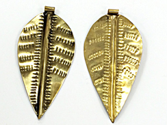Large Brass Leaf Pendant - Antiqued Stamped 3.5 Inch Tall, Boho Tribal