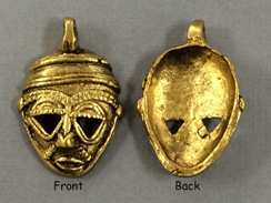 African Brass Pendant - Tribal Mask- 1.75 Inch Tribal Pendant - African Brass Mask