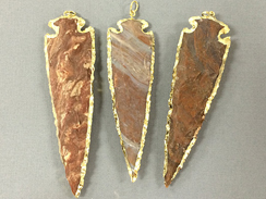 Gold Edged Jasper Arrowhead Pendant, 4 inch