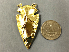Large Gold dipped Jasper Arrowhead , Double Bail Pendant 2 inch Approx