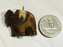 Tibetan Carved Bone Elephant Pendant with Brass Cap, Double Sided,  1.22 inch