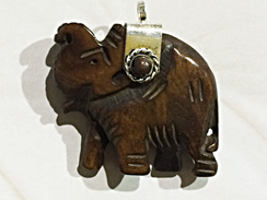 Tibetan Carved Bone Elephant Pendant with Silver Cap, Double Sided 1.22", 31mmx 30mm