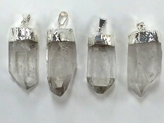 Raw Crystal Quartz Point Pendant Silver Capped - DP5-CRY-S