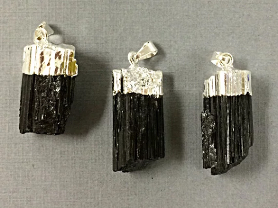 Black Tourmaline Silver Capped Pendant - DP595-BTS
